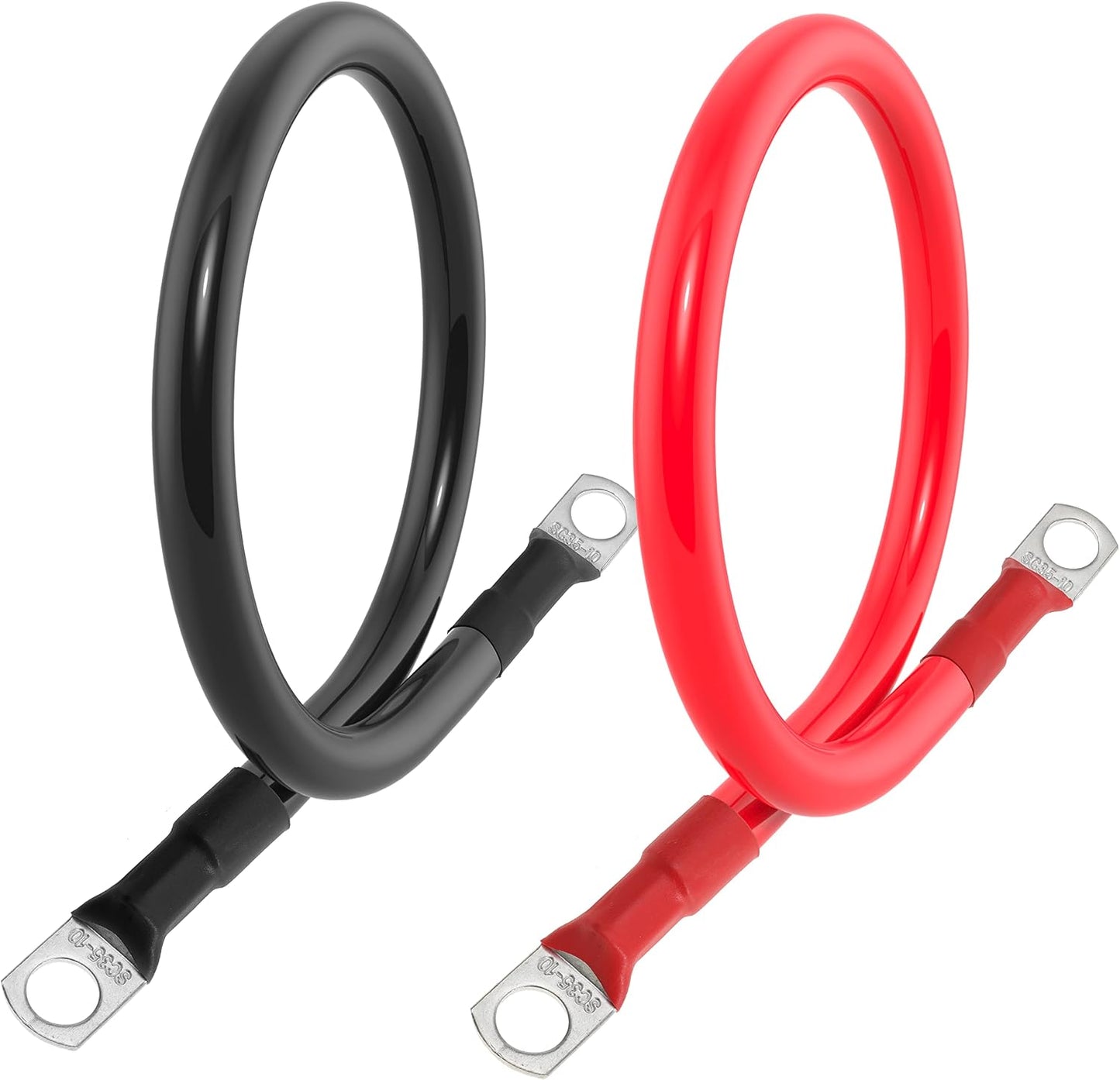 2 AWG Battery Cable 2 Gauge Battery Inverter Cables with 3/8 in Lugs Pure Copper Power Inverter Wire Set for Solar Marine Boat RV Car Motorcycle (1FT, 1 red +1 black cable)