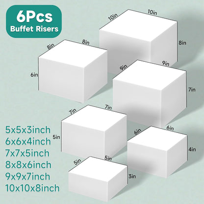 6Pcs Buffet Risers,Food Risers for Buffet Table Display Stand Shelf for Party Catering Desset Jewelry Collectibles