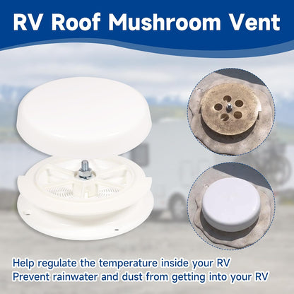 RV Roof Mushroom Vent, Mushroom Plumbing Vent for Keystone 5th Wheel RVs Travel Trailers, Universal Screw-In Style with Water Guard, 2pcs