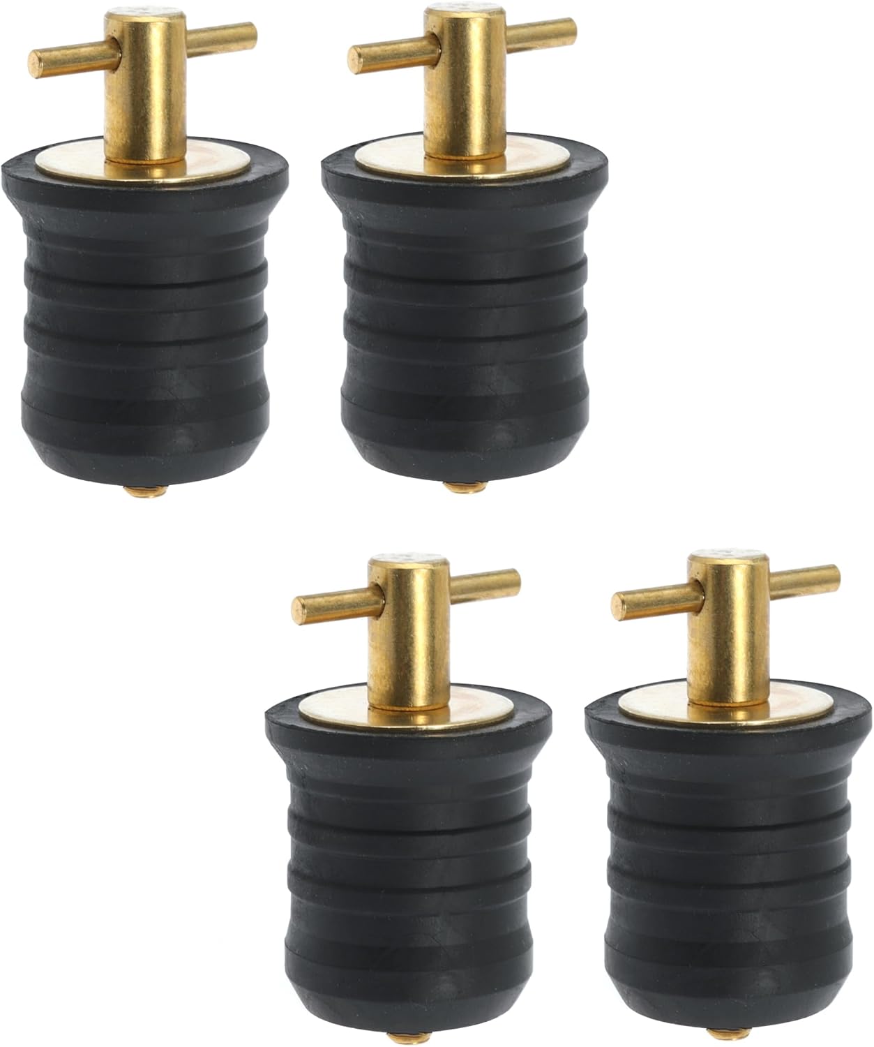 4pc Boat Drain Plugs - Rubber with Brass/Stainless Steel Handle - Marine Twist Plugs (Brass, 1 Inch)
