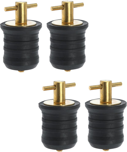 4pc Boat Drain Plugs - Rubber with Brass/Stainless Steel Handle - Marine Twist Plugs (Brass, 1 Inch)