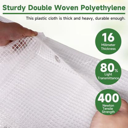 16Mil Greenhouse Cover, 14x18 FT Clear Heavy Duty Greenhouse Tarp, UV Resistant Waterproof Green House Plastic Covering with Grommets for Garden, Farms, Nursery (Cover-GRH-16X20FT)