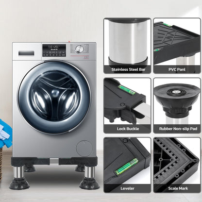 Washing Machine Stand, Fridge Stands, Adjustable Furniture Base for Air-conditioner, Household Appliance Pedestal for Washer Dryer Refrigerator with 4 Height-adjustable Sturdy Feet