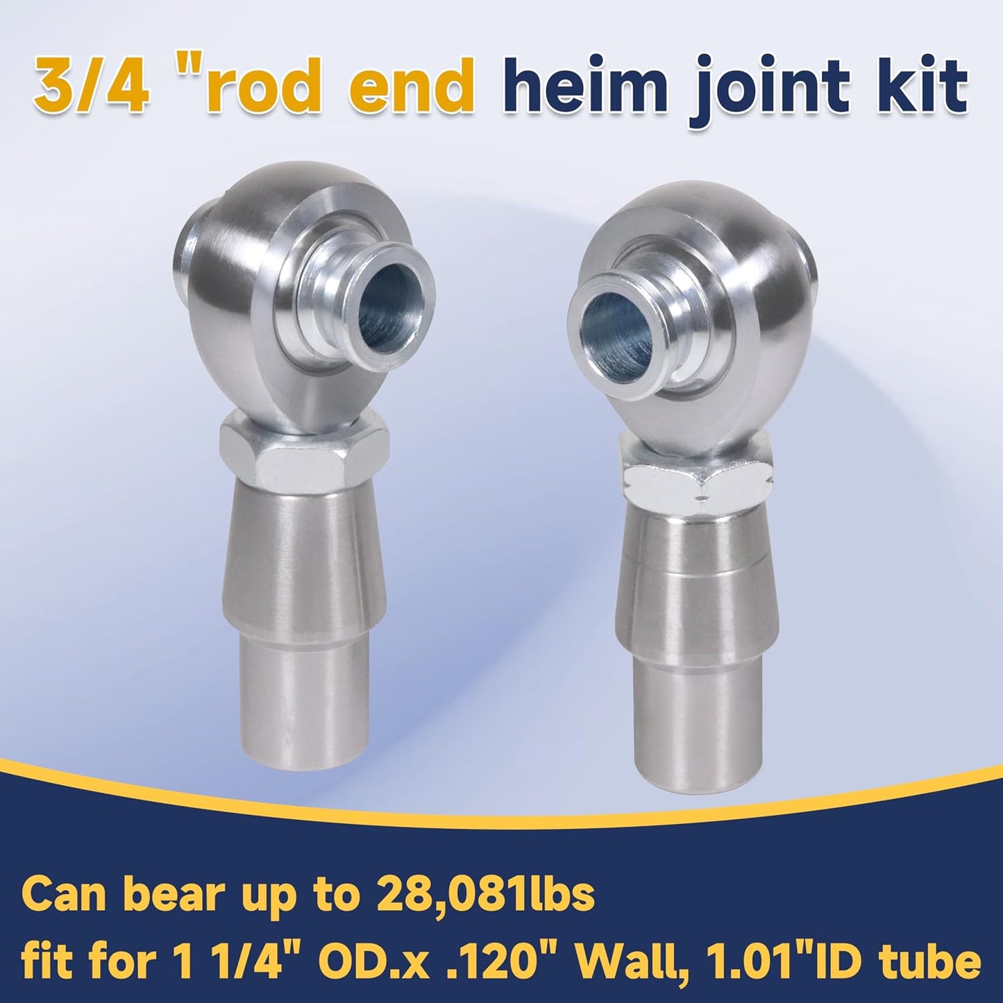 3/4" Heim Joints Rod End Kit Thread 0.75" Chromoly Heim Joints Suspension Kit Right and Left Hand Traction Bars Steering Kit with Round Tube Adapter Misalignment Spacer Jam Nuts, 4 Set