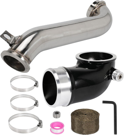 6.6 Turbo Mouthpiece, LLY Engine Turbo Mouthpiece Fits for Duramax 6.6L LLY 2004.5-2010, Inlet Manifold Intake Elbow for Chevrolet for GMC Sierra Trucks with Billet Resonator Plug Cover Cap