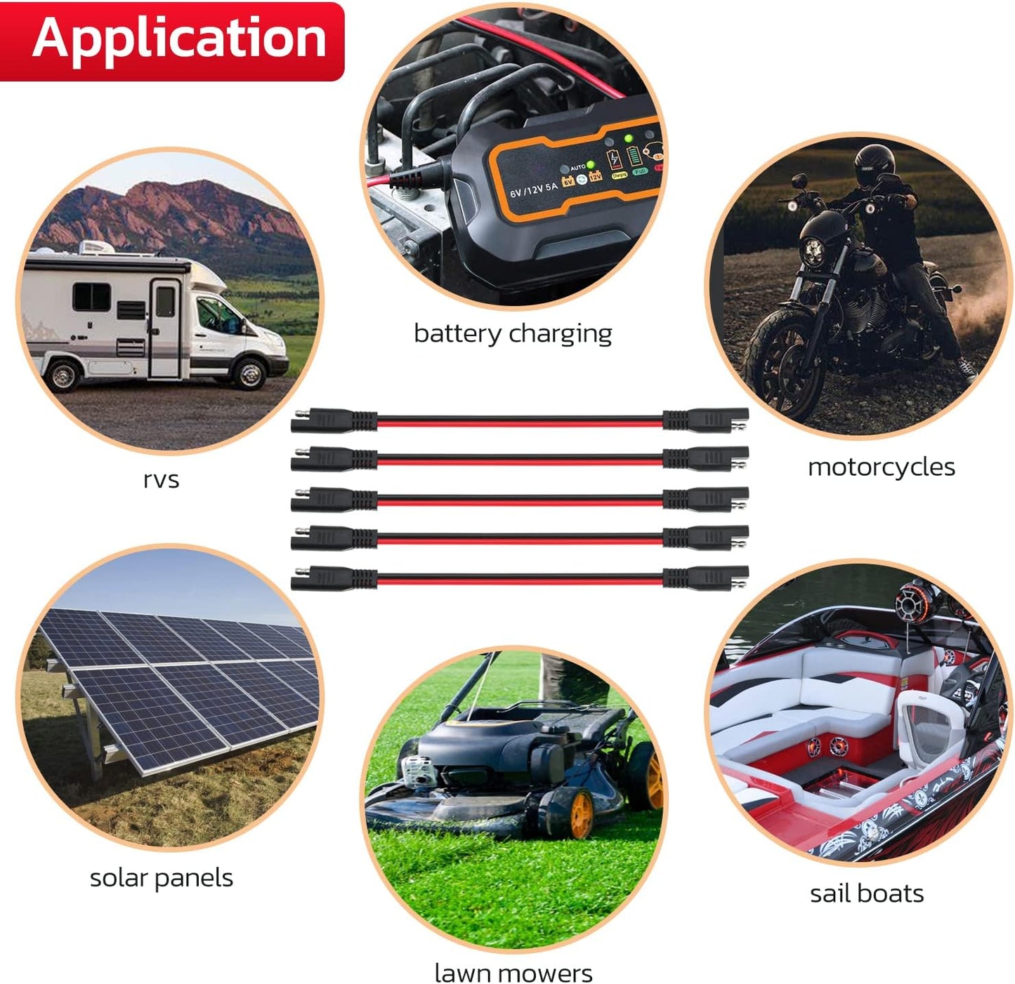 14 AWG SAE to SAE Extension Cable 14 Gauge 2-Pin SAE Connector Extension Cord with Dual Head Plug for Solar Panel Automotive Car Motorcycle 10in