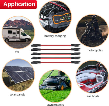 14 AWG SAE to SAE Extension Cable 14 Gauge 2-Pin SAE Connector Extension Cord with Dual Head Plug for Solar Panel Automotive Car Motorcycle 10in