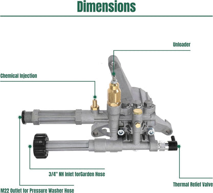 Replacement RMW22G24-EZ-SX Pressure Washer Pump Head Left Handed Pump 7/8" Shaft Power Washer Pump with Thermal Relief Valve, Easy Start Valve, 2400 PSI, 2.2 GPM Compatible with RMW2.2G24EZSX