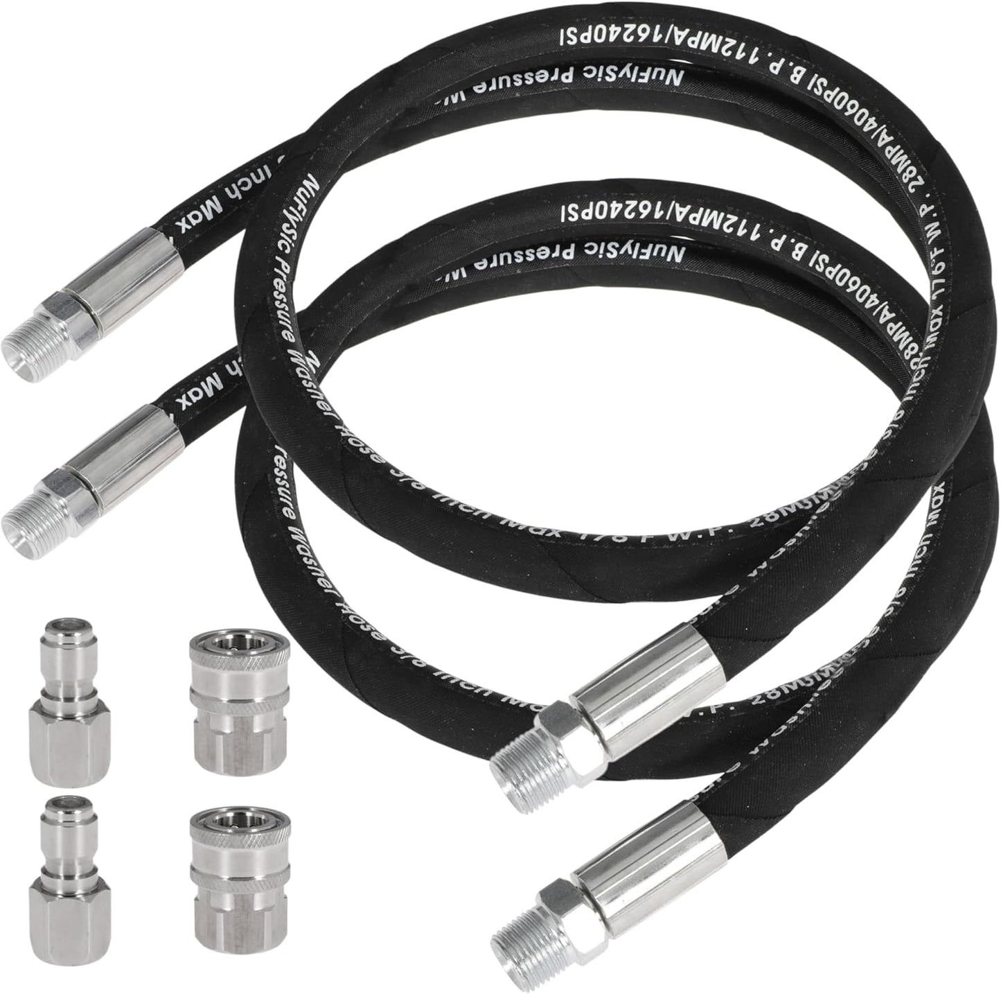 Pressure Washer Whip Hose Power Washer Jumper Hose for Pressure Washing with Steel Connector 3/8 Inch NPT Quick Connect Plug Hose Reel Connector Hose, 4000 PSI, 12FT, 1PCS
