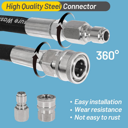 Pressure Washer Whip Hose Power Washer Jumper Hose for Pressure Washing with Steel Connector 3/8 Inch NPT Quick Connect Plug Hose Reel Connector Hose, 4000 PSI, 6FT, 1PCS