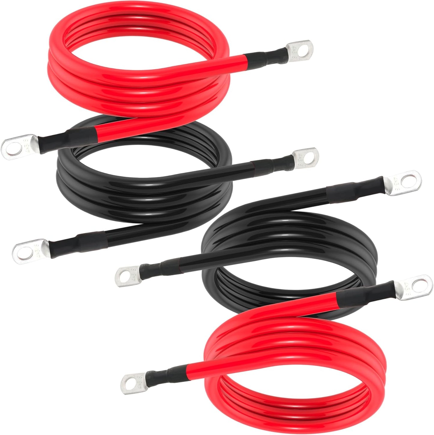 5FT 4 AWG Battery Cable 4 Gauge Battery Cables 4AWG 5 FT Battery Inverter Wires Cables with 3/8 inch Lugs for Solar Power Inverters, RVs, Campers, Travel Trailers, Cars, 2 Pairs