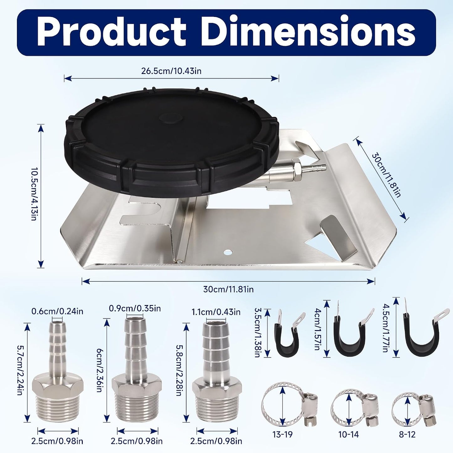 Pond & Lake Aeration Accessories with 5/8" 1/2" 3/8" Connectors Membrane Diffuser Stainless Steel Base Chassis for Pond Aeration System, 10 inch, Silvery