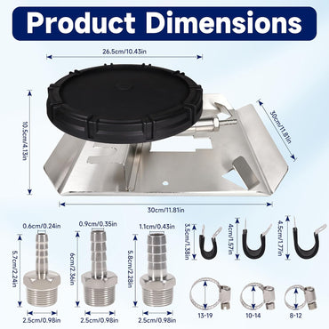 Pond & Lake Aeration Accessories with 5/8" 1/2" 3/8" Connectors Membrane Diffuser Stainless Steel Base Chassis for Pond Aeration System, 10 inch, Silvery