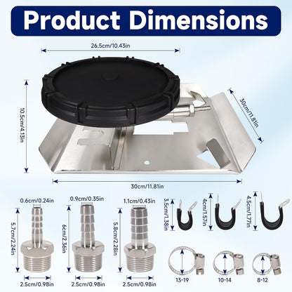Pond & Lake Aeration Accessories with 5/8" 1/2" 3/8" Connectors Membrane Diffuser Stainless Steel Base Chassis for Pond Aeration System, 10 inch, Silvery