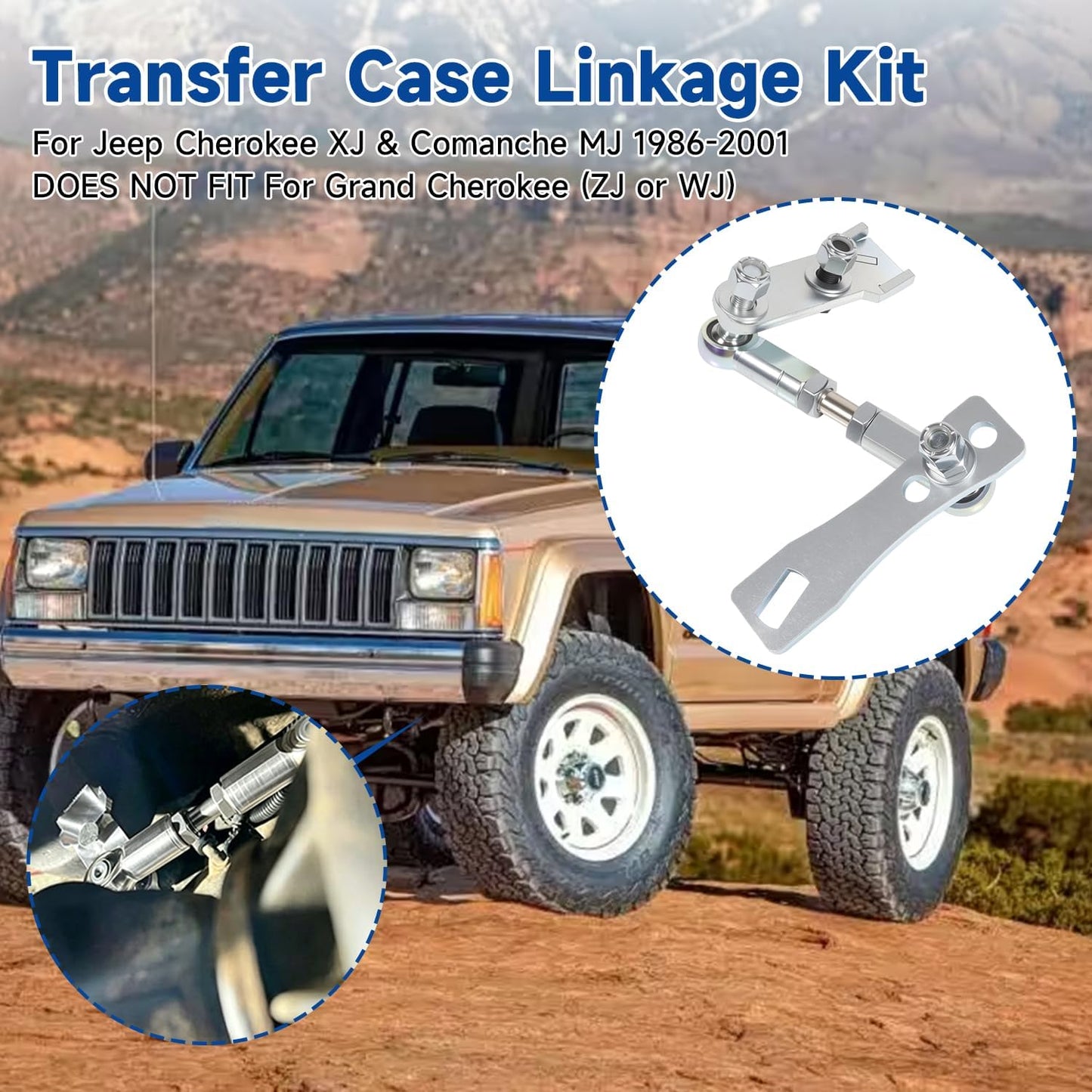Transfer Case Linkage Kit for Jeep Cherokee XJ & Comanche MJ 1986-2001, Stainless Steel, Includes 'Z' Connecting Rod, Fixes Shifter Clunking & Prompts 4WD Failure