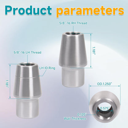 5/8" Heim Joints Rod End Kit Thread 0.625" Chromoly Heim Joints Suspension Kit Right and Left Hand Traction Bars Steering Kit with Round Tube Adapter Jam Nuts (2 set-5/8 inch)