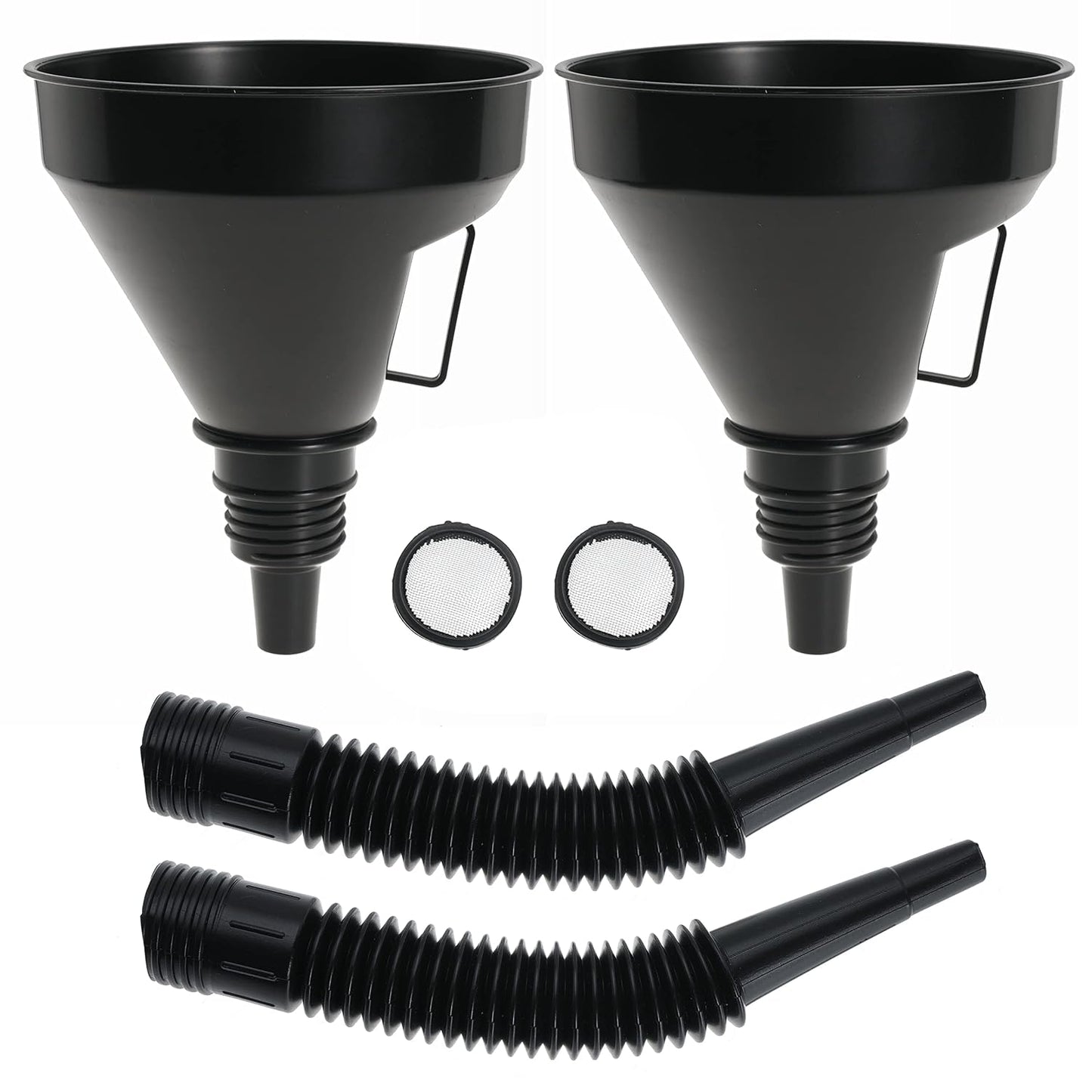 Wide Mouth Oil Funnel with Flexible Extension Nozzle Hose with Handle Mesh Screen Filter for Cars Motorcycles Engine Oil Kerosene Gasoline Gas Fuel Diesel Water Fluid Coolant Liquid