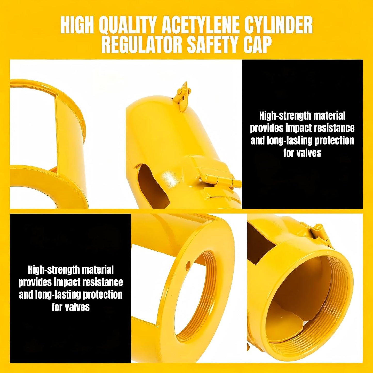 2PCS Acetylene Gas Cylinder Regulator Safety Cap Protector 3-1/8"x11 & 3-1/2"x12 Fine Thread Steel Valve Cover for High/Low Pressure Tanks Storage & Transport