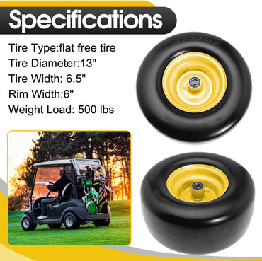 13x6.50-6" Lawn Mower Flat Free Front Wheel Tire, Solid Smooth Tire for Cub Cadet for Toro Zero Turn Lawn Mower with 5.5"-7.5" Center Hub and 3/4" 5/8" 1/2" Precision Bearings (Yellow-1pc)