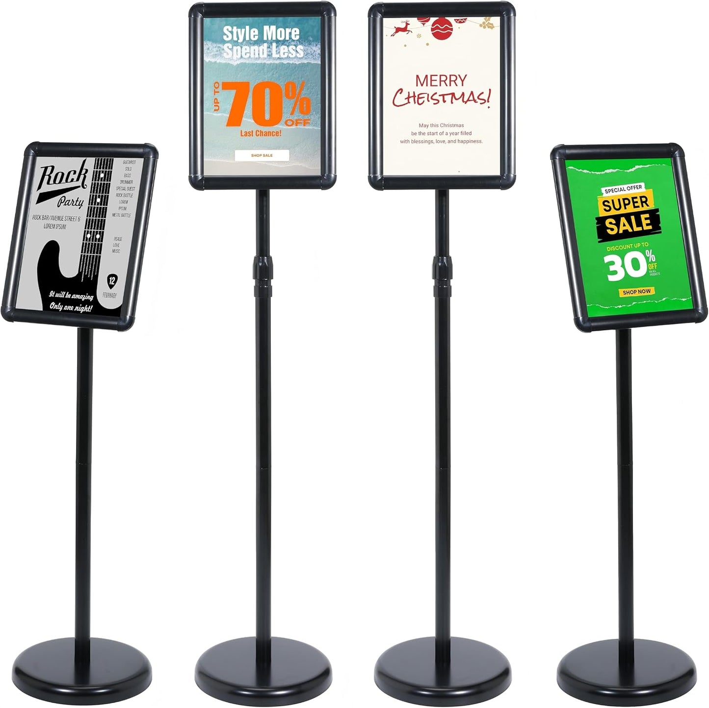 Adjustable Pedestal Floor Standing Sign Holder for 8.5*11 inch 360° Rotation Snap-Open Frame Display Outdoor Indoor Poster or Chalk Board Display for School Restaurant Business Mall Advertising 1PC