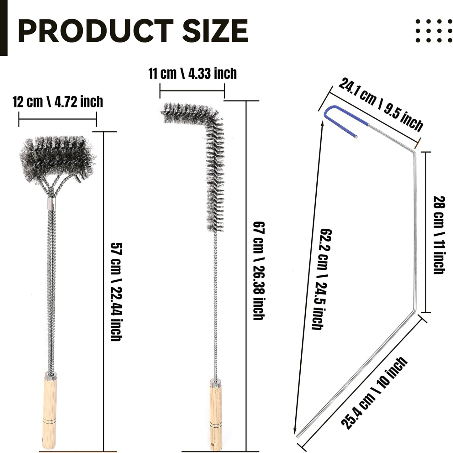 3 Pcs Fryer Cleaning Tools - L Shaped Stainless Steel Bristles Deep Cleaning Brush and Rod for Restaurant Air Fryer