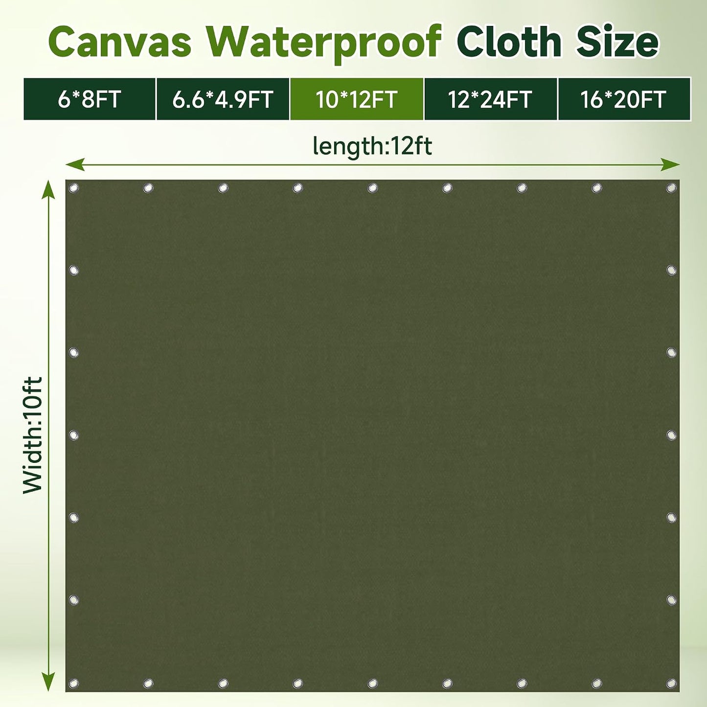 Heavy Duty Canvas Tarp 10x12ft, 12oz (350 GSM) Cotton Canvas Water-Resistant Tarp with Rustproof Grommets, Tear-Resistant Outdoor Cover for Wood Piles, Camping, Trailer & Equipment (10x12ft)