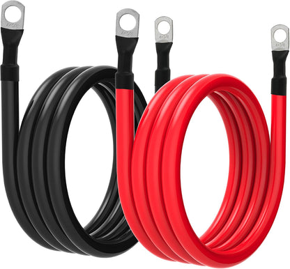 4 AWG Battery Cable 4AWG Gauge Pure Copper Battery Inverter Cables with 3/8 in Lugs Both Ends Power Inverter Wire Set for Automotive Solar Marine Boat RV Car Motorcycle Red and Black (5FT)