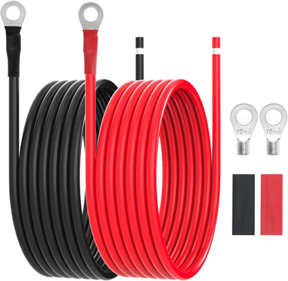 8 AWG Battery Cables 8 Gauge Solar Panel Wire Tinned Copper Extension Cable with 5/16'' Lugs for RV Solar Panel Car Automotive (8AWG 20FT)