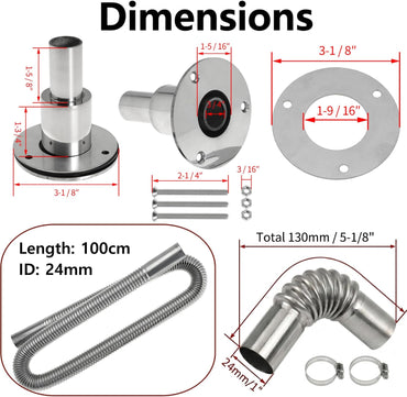 100cm 24mm Exhaust Pipe for Diesel Heater, 1 Inch ID Generator Exhaust Extension with Thru Hull Exhaust Skin and Tube Elbow Connector