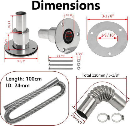 100cm 24mm Exhaust Pipe for Diesel Heater, 1 Inch ID Generator Exhaust Extension with Thru Hull Exhaust Skin and Tube Elbow Connector