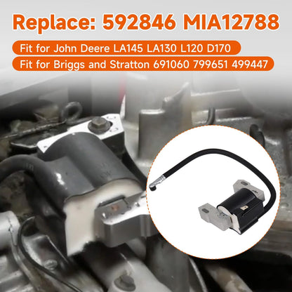 592846 Ignition Coil Replace MIA12788 for John Deere LA145 LA130 L120 D170 691060 799651 499447, Compatible with Intek V-Twin 18-22HP Engine, 2 Pcs