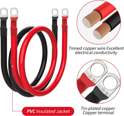 4 AWG Battery Cable 4 Gauge Battery Wires with 3/8 terminals Power Inverter Cables for Solar Boat Marine RV Car (3FT, 1 red+1 black cable)