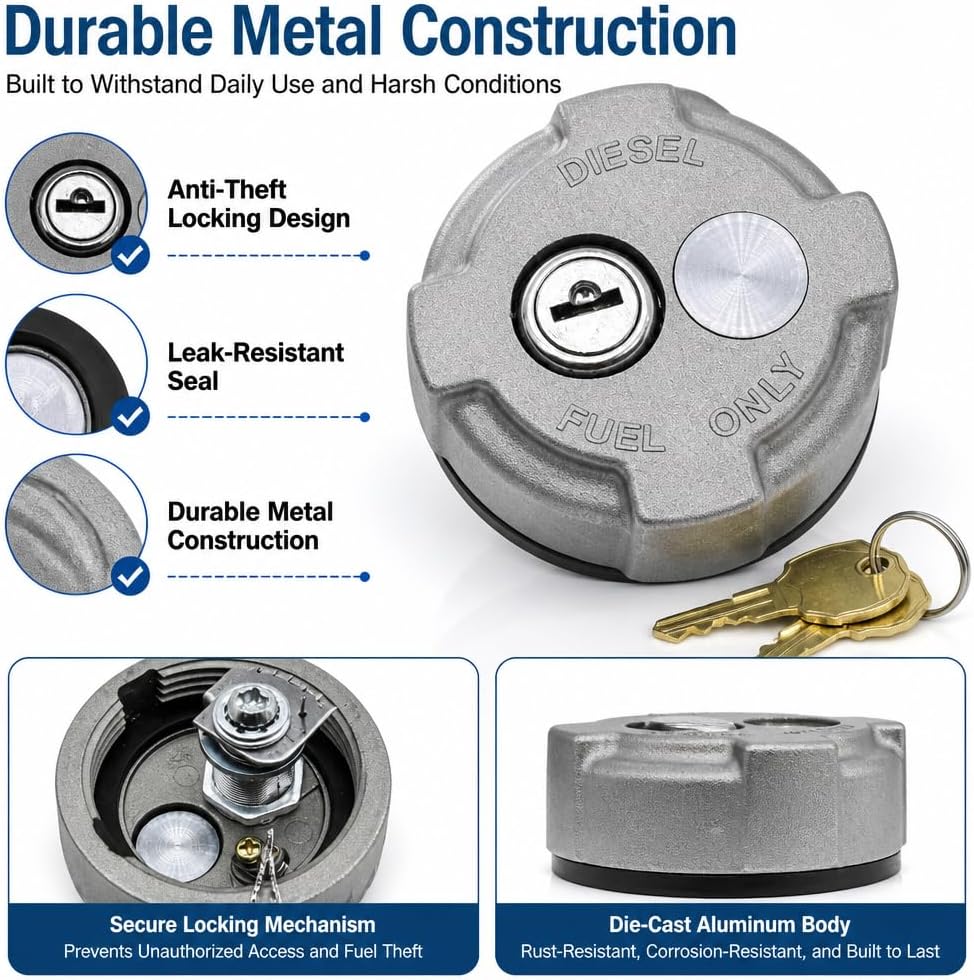 1 Pack 2 1/4" Locking Fuel Cap Replace FTA-C02 FTA-N-04 FTA-N6-16 for Ford 650 750 for MD Semi Trucks for Reefer Trailer for Hino 268 Box Truck