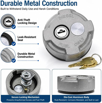 1 Pack 2 1/4" Locking Fuel Cap Replace FTA-C02 FTA-N-04 FTA-N6-16 for Ford 650 750 for MD Semi Trucks for Reefer Trailer for Hino 268 Box Truck