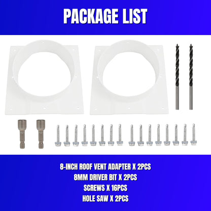 8 Inch Shipping Container Roof Vent Adapter 8" for Whirlybird Turbines, Round Chimney Caps and Corrugated Roof Window Vents, 2 Pack, White