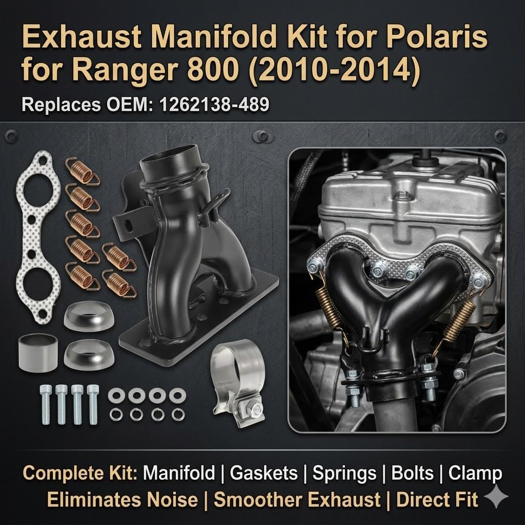 1262138-489 Exhaust Manifold with Exhaust Pipe Donut Gasket Seal Spring Kit for Polaris for Ranger 800 for Polaris for Ranger for Crew HD XP 800 2010 2011 2012 2013 2014