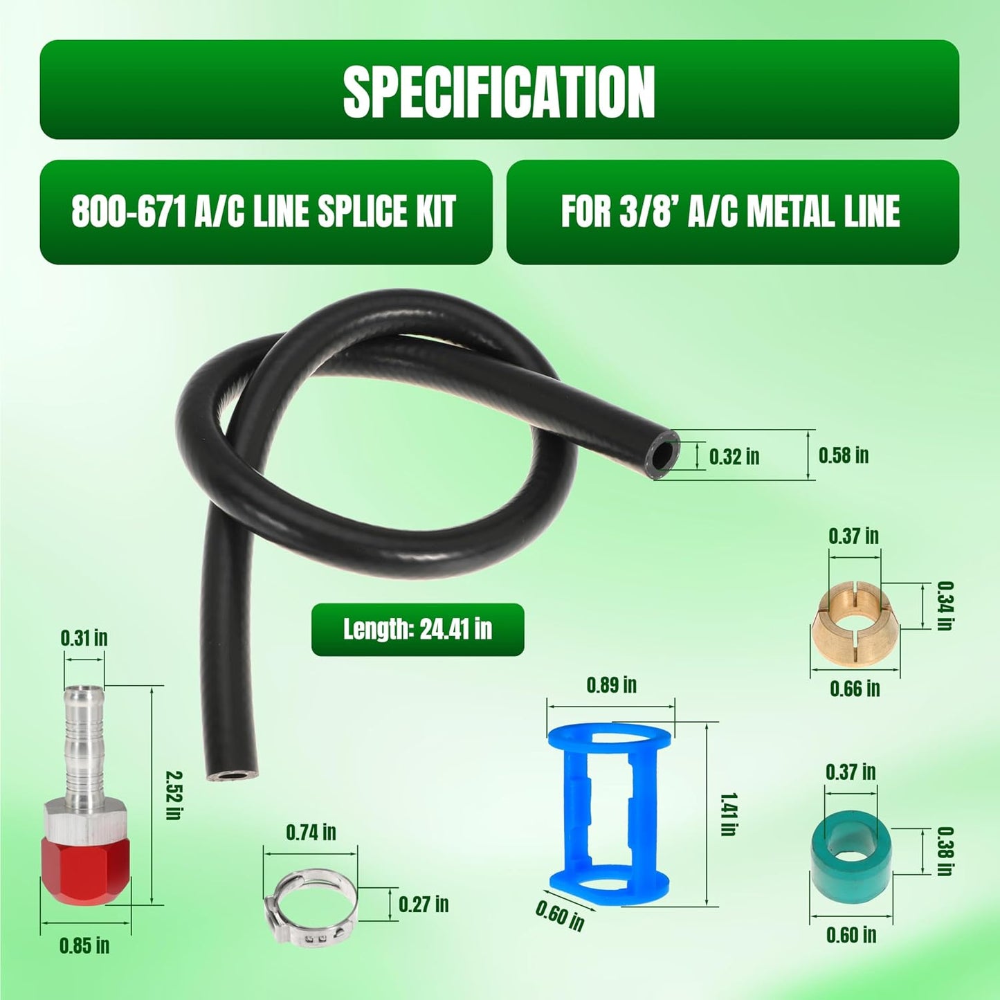 800-671 A/C Line Splice Kit For 3/8 Line With No.6 Hose 800671 Air Conditioning Repair Splice Connector Splicer Coupler Kit For 3/8 AC Line to Hose Repair (Line-K671)