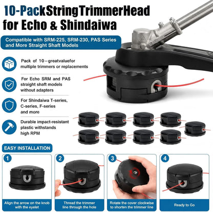 Trimmer Head for Echo Weed Eater PAS210 PAS211 PAS225 PAS230 for Echo Speed Feed 400 SRM210 SRM211 SRM225 SRM230 for SHINDAIWA C230 C242 C2510 10PCS