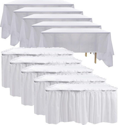 Frtzal 5 Pack Plastic Table Skirts & Cloths - Rectangle Tables, 54" x 108", Blue, Party, Birthday, Baby Shower