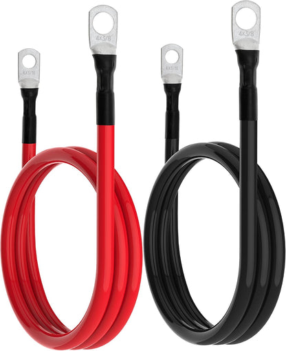 6 AWG Battery Cables 6 Gauge Power Inverter Cables with 3/8 Inch and 5/16 Inch Lugs Each End for Solar Marine RV Car SUV Truck Tractor Motorcycle 2pcs (2FT, 6 AWG)