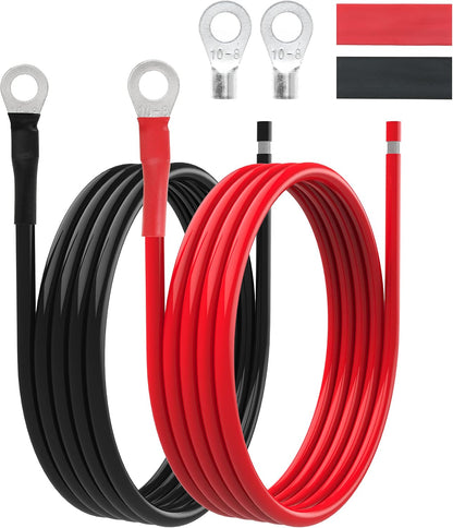 8 AWG Battery Cables 8 Gauge Solar Panel Wire Tinned Copper Extension Cable with 5/16'' Lugs for RV Solar Panel Car Automotive (8AWG 10FT)