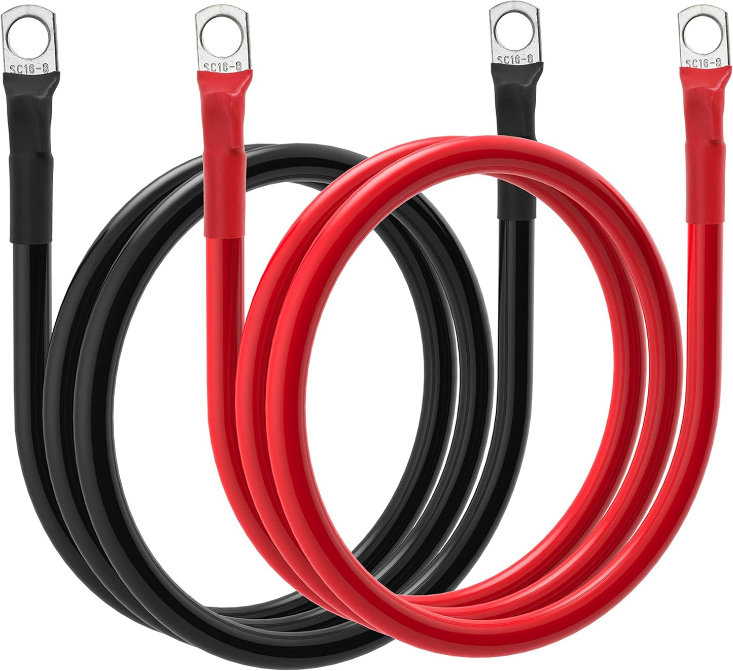 6 AWG Battery Cable 6 Gauge Battery Wires with 5/16 terminals Power Inverter Cables for Solar Boat Marine RV Car (3FT, 1 red +1 black cable)