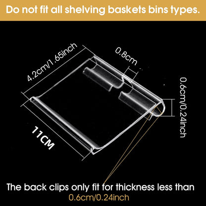 50pcs Labels for Storage Bins Plastic Label Clip, Basket Labels Clip On Wire Shelf Price Label Holder Merchandise Sign Display Holder, 50pcs Label Insert Included (3.94IN*1.57IN)