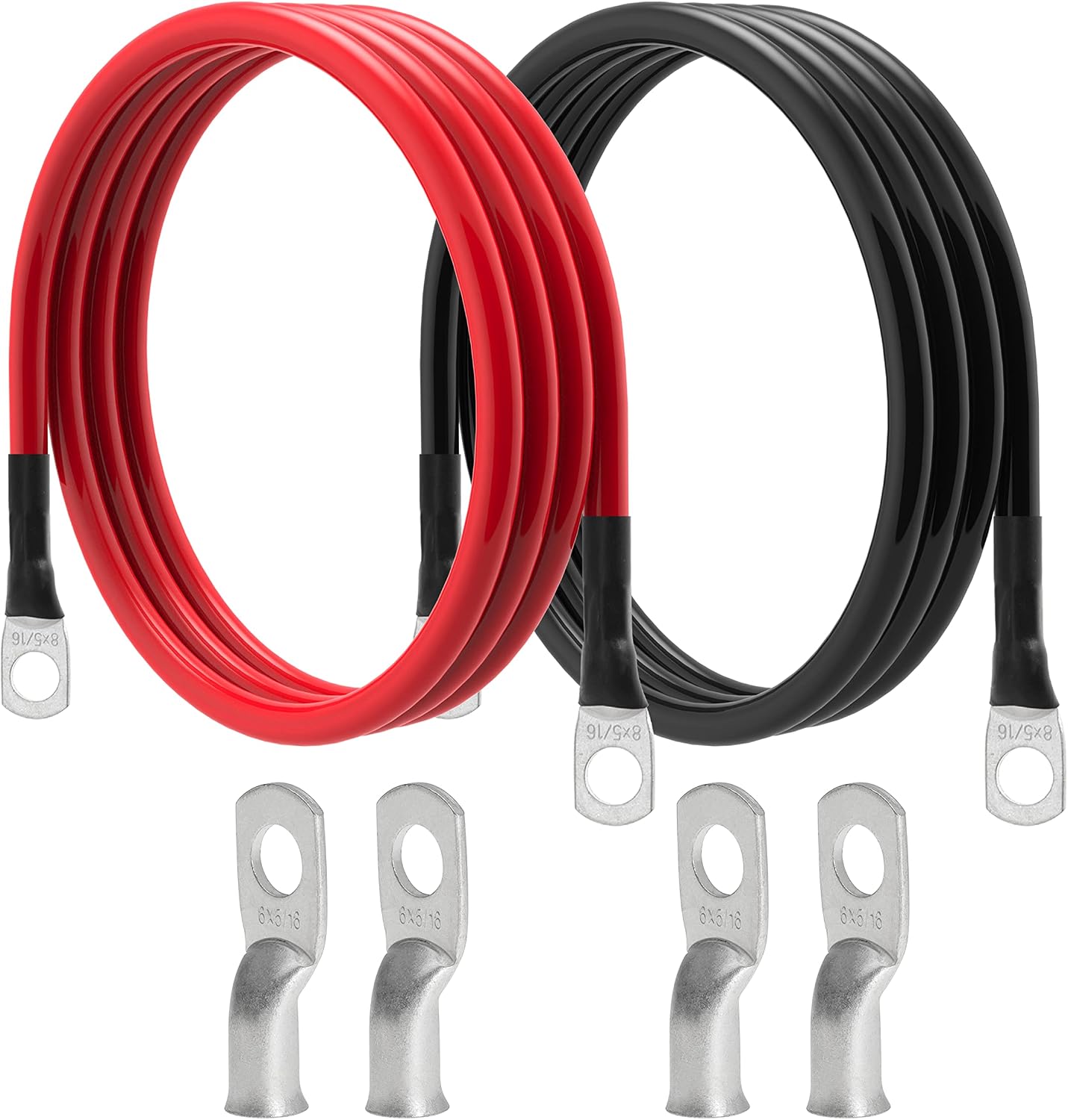 6 AWG Battery Cable 6 Gauge Battery Wires with 5/16 terminals Power Inverter Cables for Solar Boat Marine RV Car (5FT, with 6 AWG 5/16" Lugs)