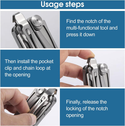 Quick-Release Pocket Clips + Lanyard Ring Set Stainless Steel Quick Release Multi-Tool Pocket Clip (8)