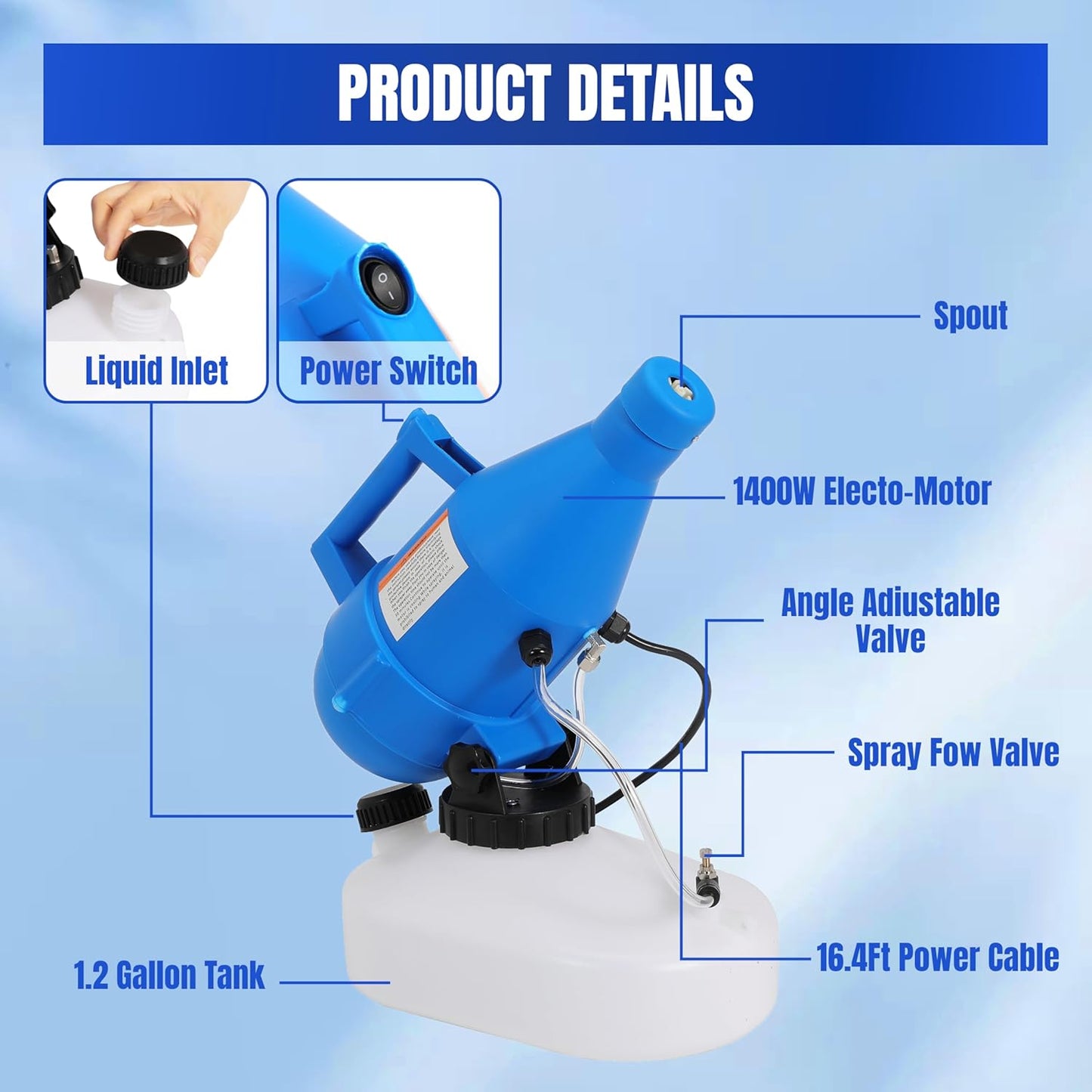 4.5L (1.2 Gallon) ULV Fogger Sprayer Machine Electric Portable Ultra-Low Volume Atomizer