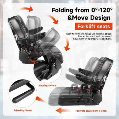 Universal Forklift Seat, Tractor Seat,with Micro Switch and Safety Belt,for Tractor, Mower, Skid, Loader, Telehandler, Backhoe, Excavator Dozer