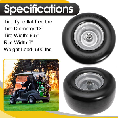 13x6.50-6" Lawn Mower Flat Free Front Wheel Tire, Solid Smooth Tire for Cub Cadet for Toro Zero Turn Lawn Mower with 5.5"-7.5" Center Hub and 3/4" 5/8" 1/2" Precision Bearings (Silver-1pc)
