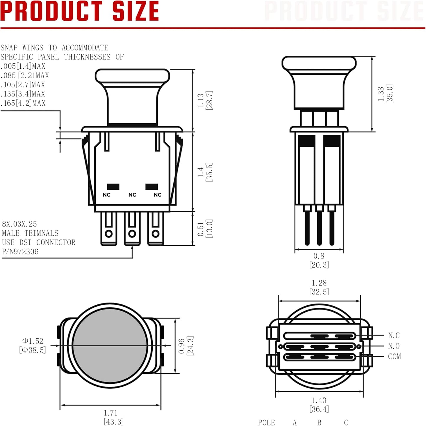 Clutch PTO Switch 8 Terminals for Dixie Chopper for Jacobsen for Bobcat for Rotary for MTD for Delta Compatible with 4174684 500016 2721505 430-528 110-9657A 725-07534 6204-322, 10 AMP, Red Knob