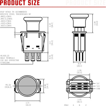 Clutch PTO Switch 8 Terminals for Dixie Chopper for Jacobsen for Bobcat for Rotary for MTD for Delta Compatible with 4174684 500016 2721505 430-528 110-9657A 725-07534 6204-322, 10 AMP, Red Knob